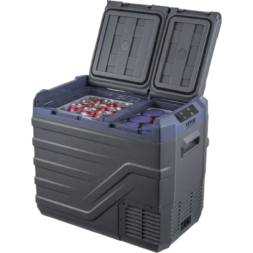 12V camping cooler opened view with content