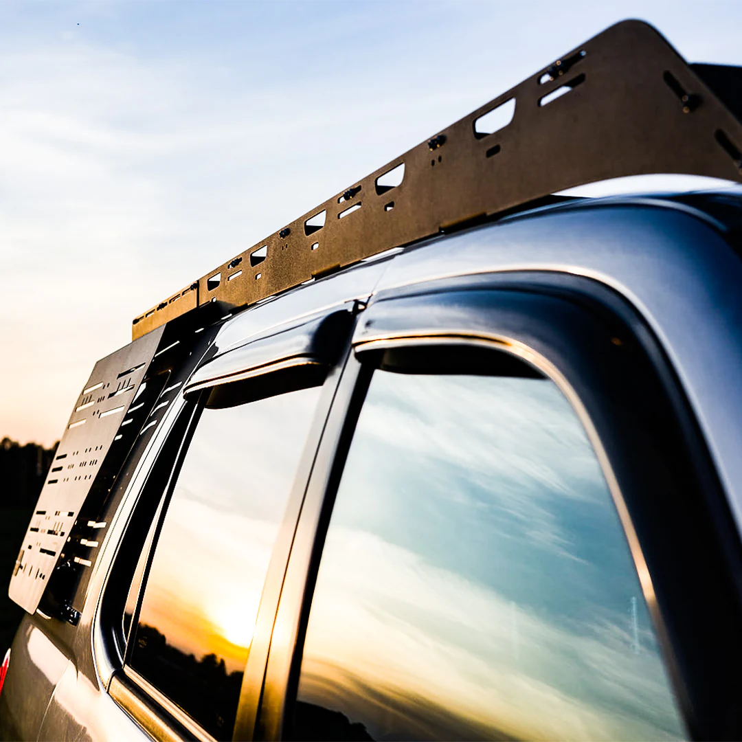 Detailed view of the toyota sequoia roof rack with sunset
