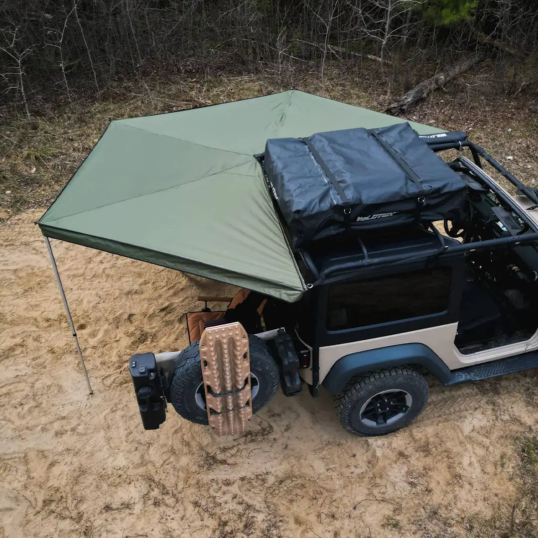 Rear view of the 270 awning on a Jeep