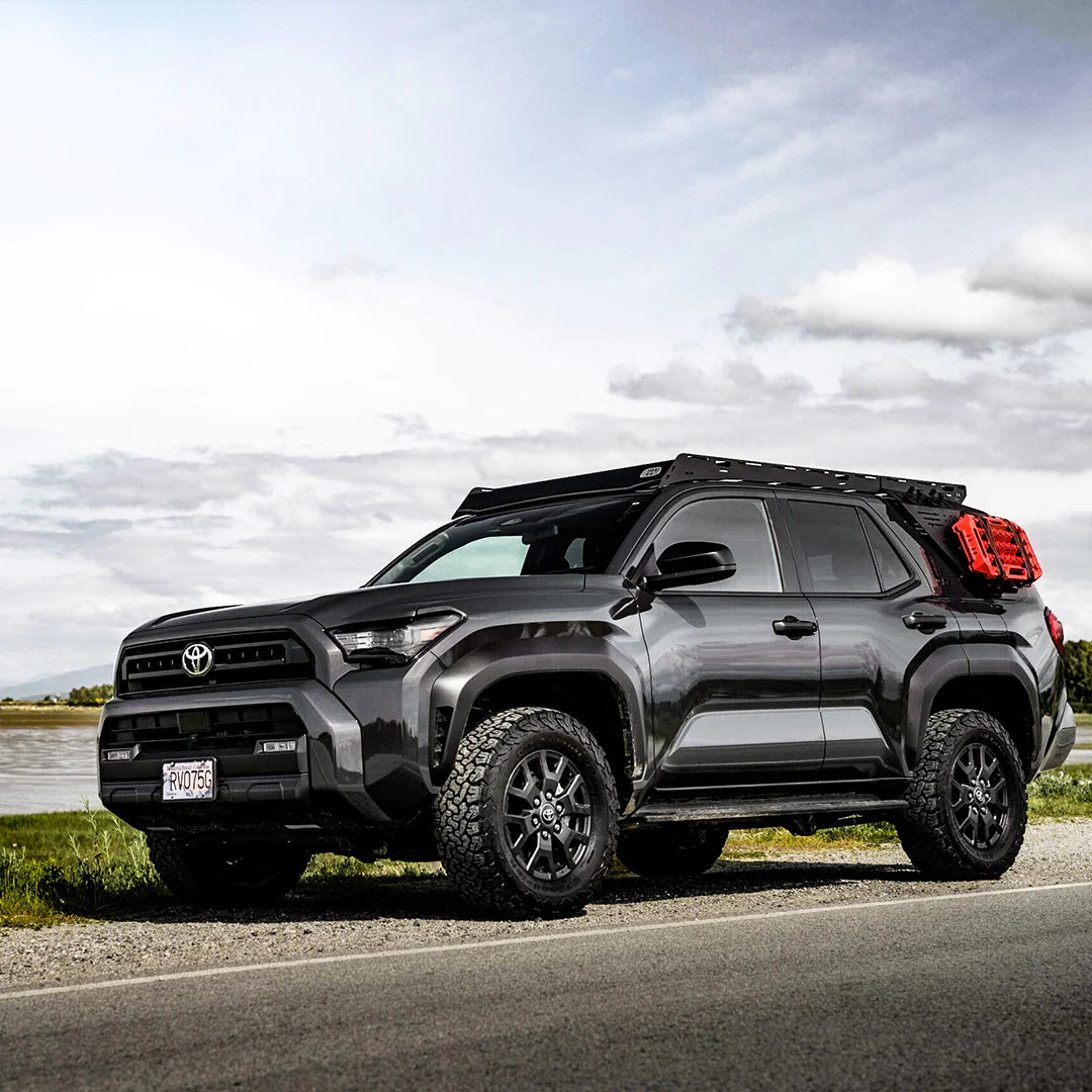 Large view of the 2025 4runner roof rack near a lake