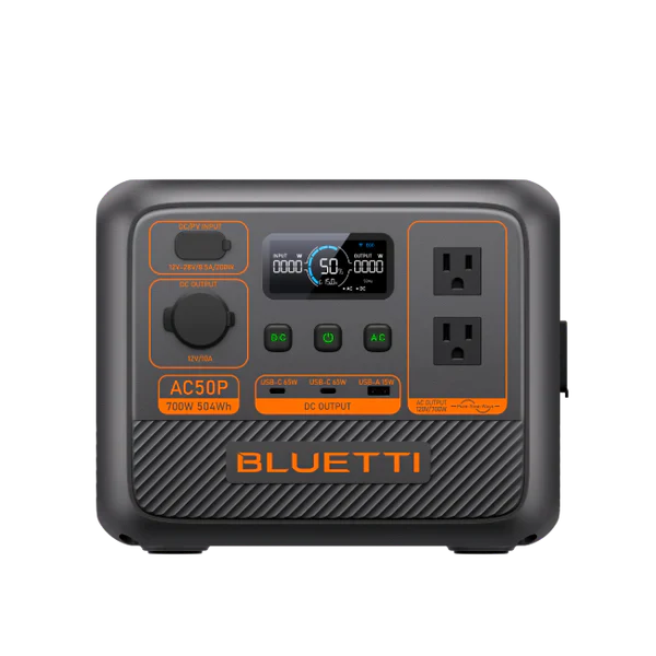 Front view of the Battery pack with 110v outlet plug