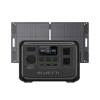 View of the 100W Foldable Solar Panel with a AC2A Power Bank with AC Outlet