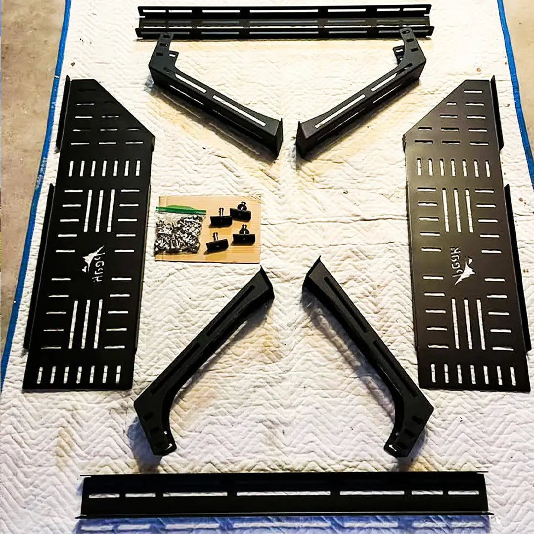 Detailed view of the parts of the truck bed rack for Hyundai Santa Cruz