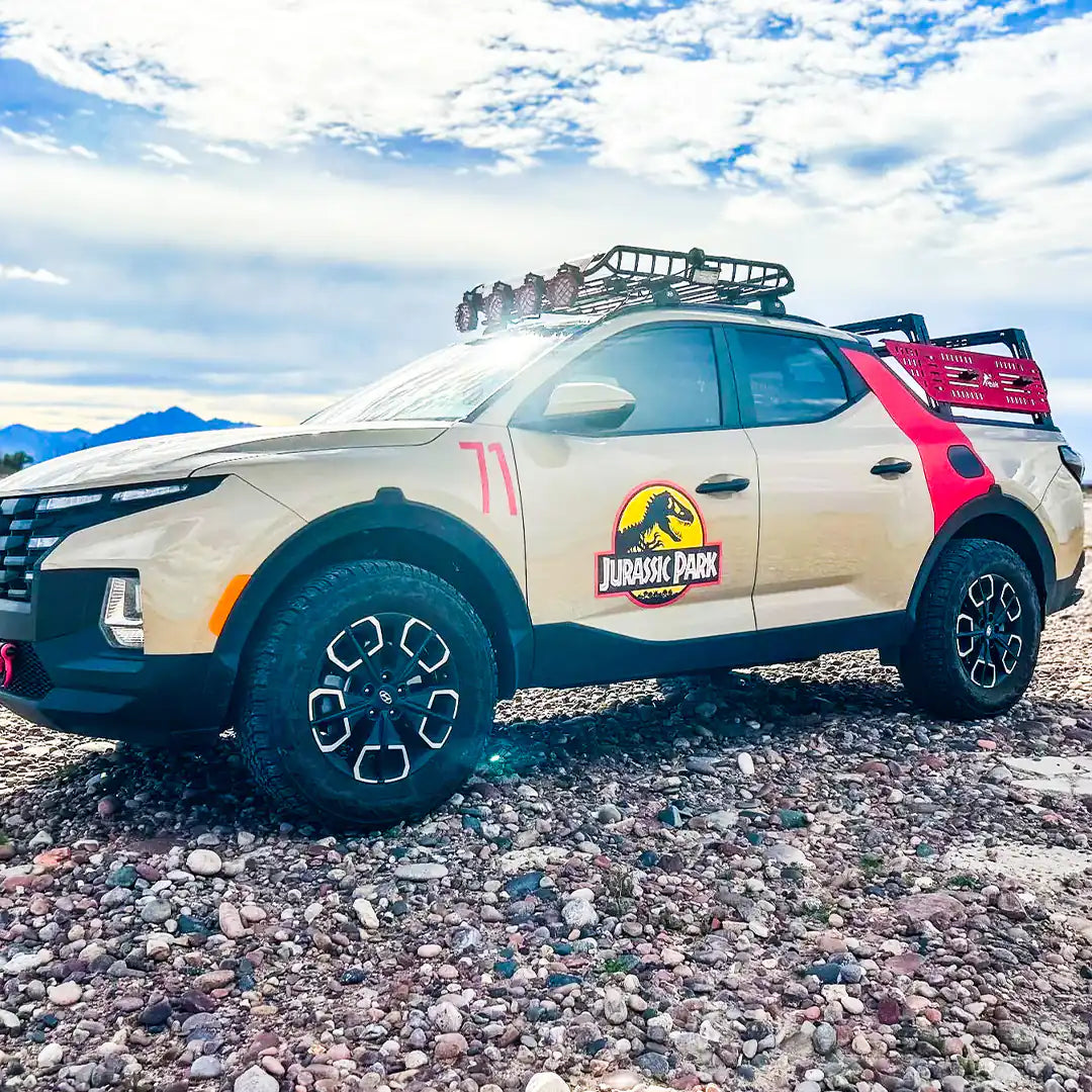 Hyundai Santa Cruz with Bed Rack, branded Jurassic Park