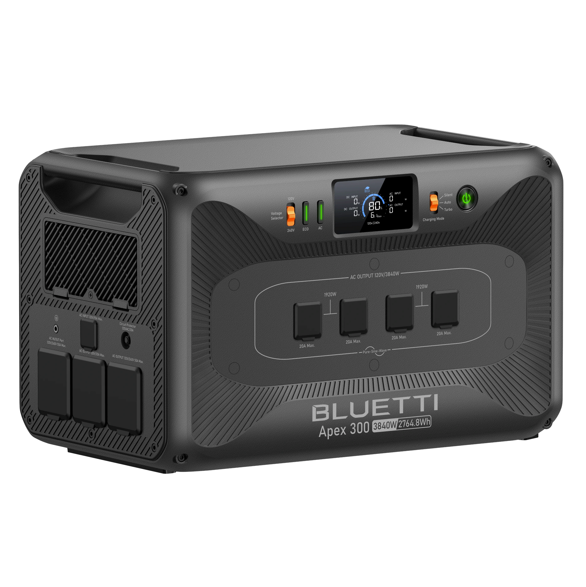 Side view of the Lithium Portable Battery Generator Bluetti Apex300