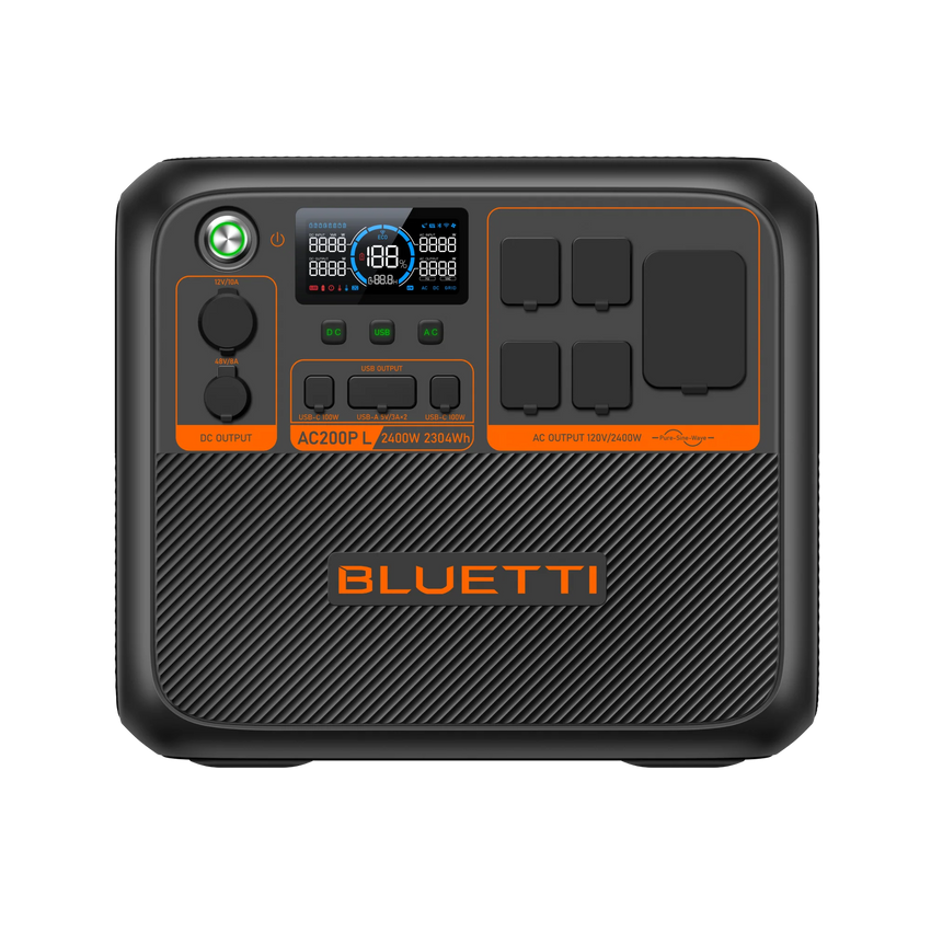 Front view of the Battery Power source with ac outlet plug