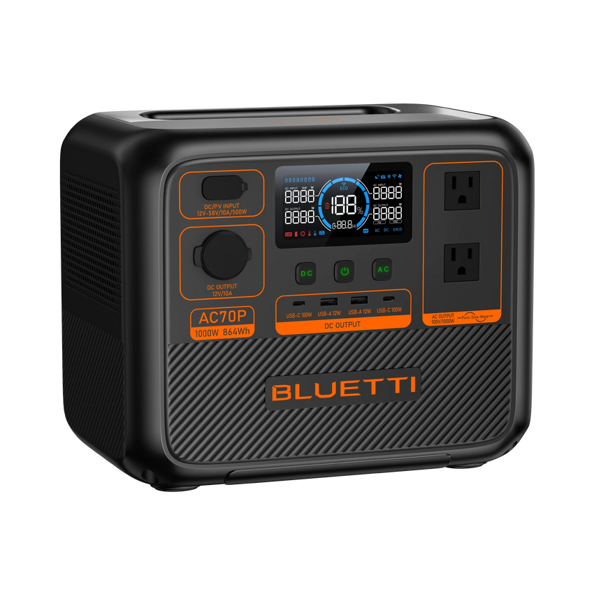Side view of the 12v power Pack for Camping with Ac Outlet plug