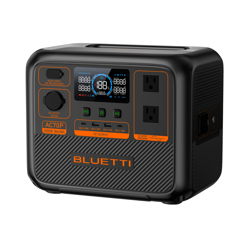 Side view of the 1000W Lithium Portable power station Bluetti AC70P