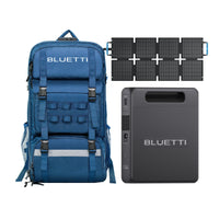 Large view of the backpack with 700W power station and a 60W backpacking solar panel