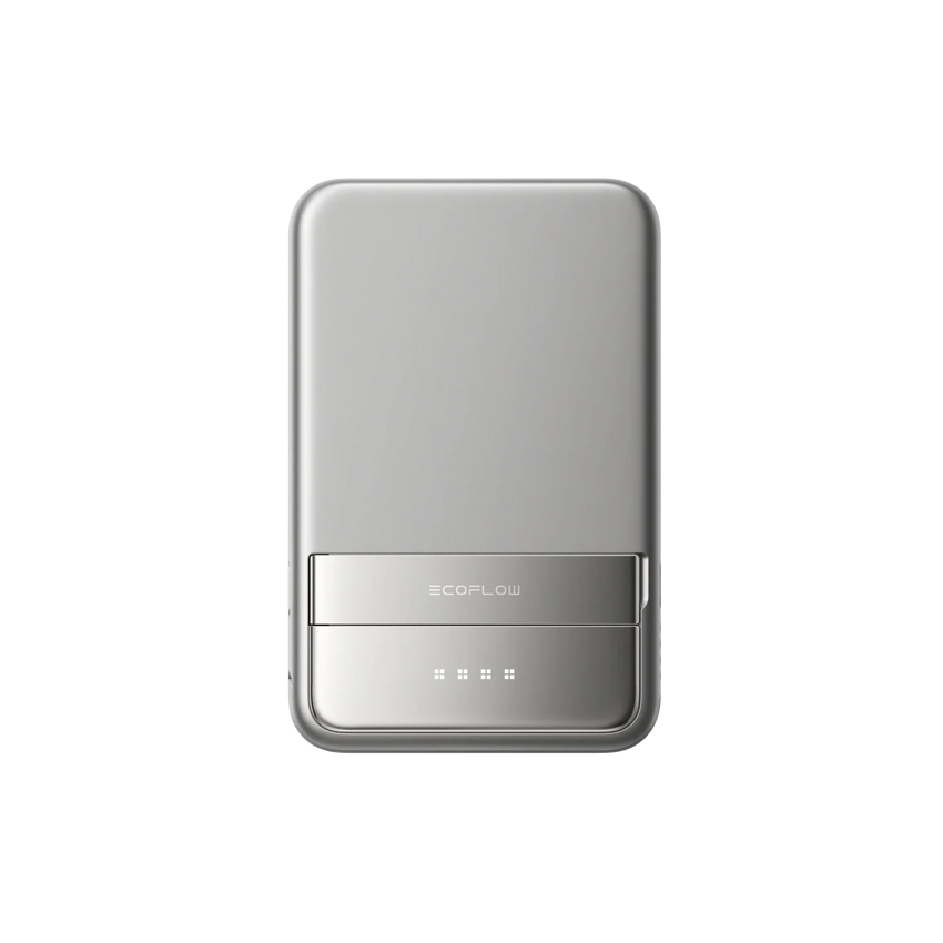 Front view of the silver battery power bank