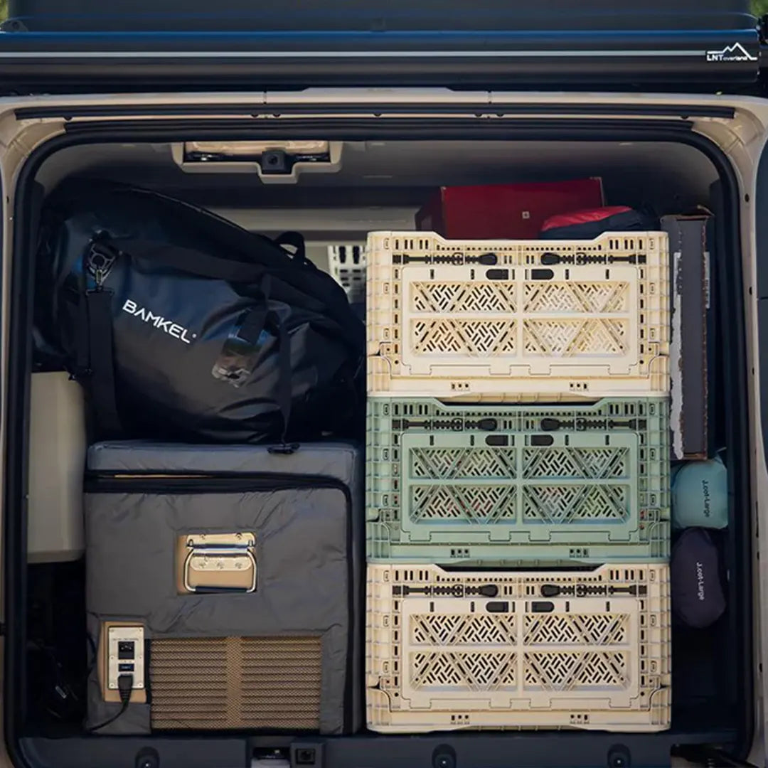 Bigant Camping Storage box in a campervan with a rooftop tent