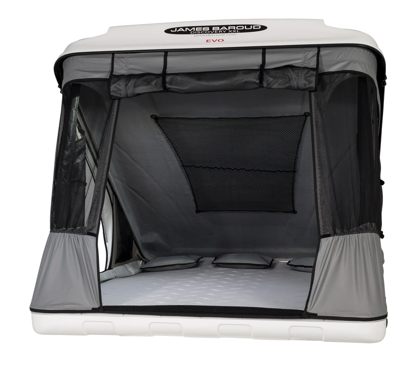 Rear view of the clamshell roof top tent when the door is open