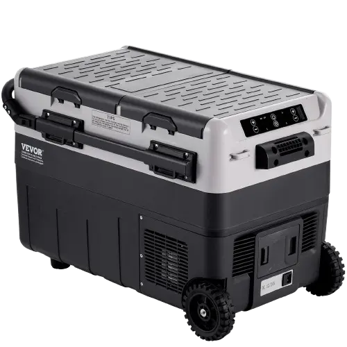 Cooler with wheels and handle closed