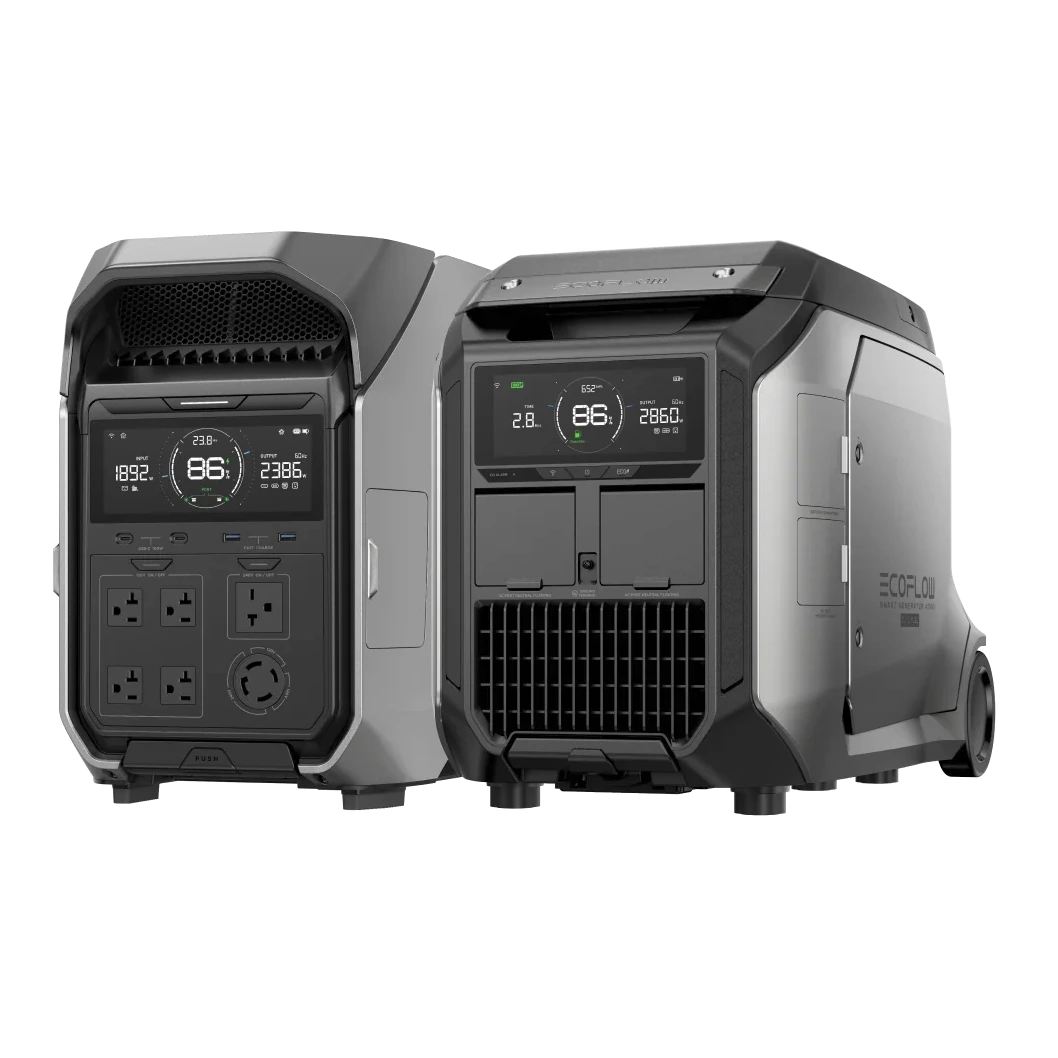 View of the dual fuel generator with a portable power station