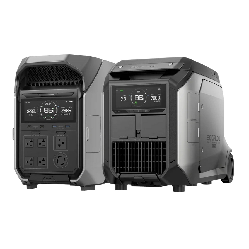 View of the dual fuel generator with a portable power station