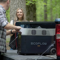 View of the battery generator on a pick up truck tailgate during camping