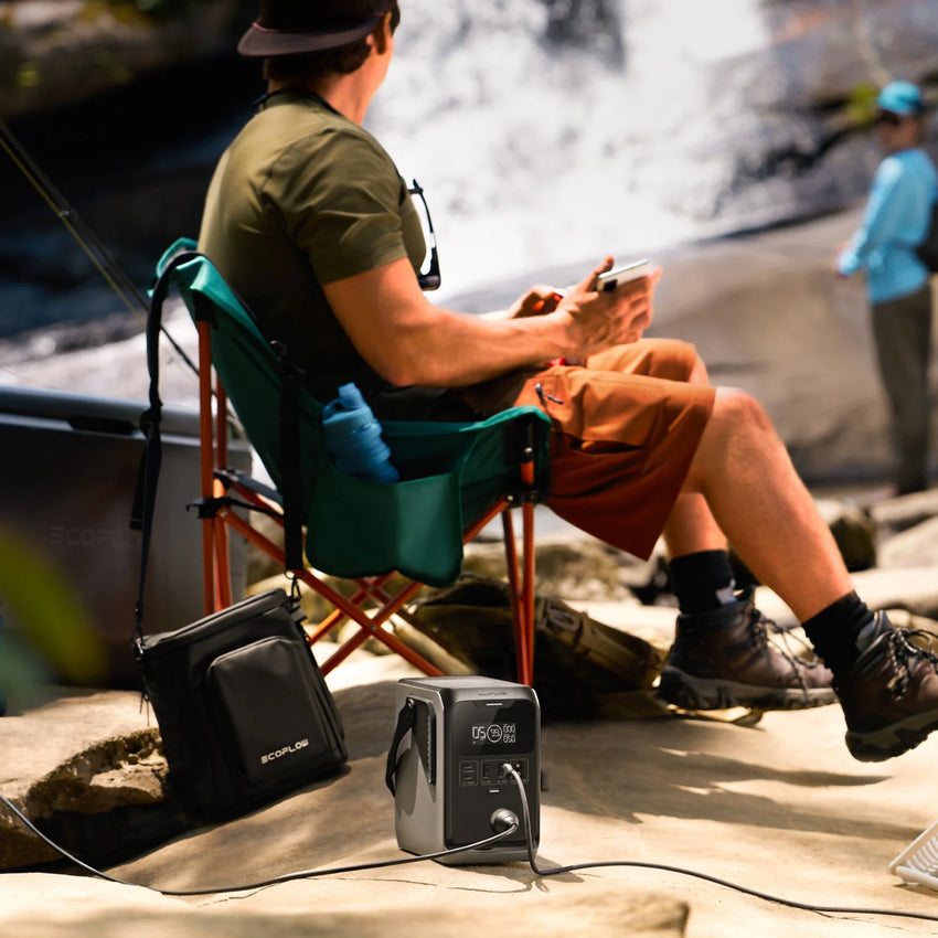 View on a camping spot with a river in background