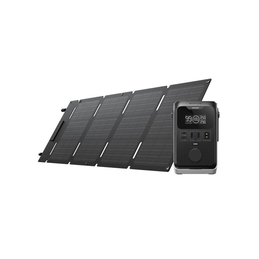View of the battery pack for backpacking with a backpacking solar panel of 45W