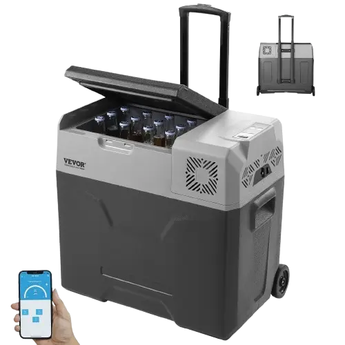 Electric ic chest for car opened view with handle and wheels