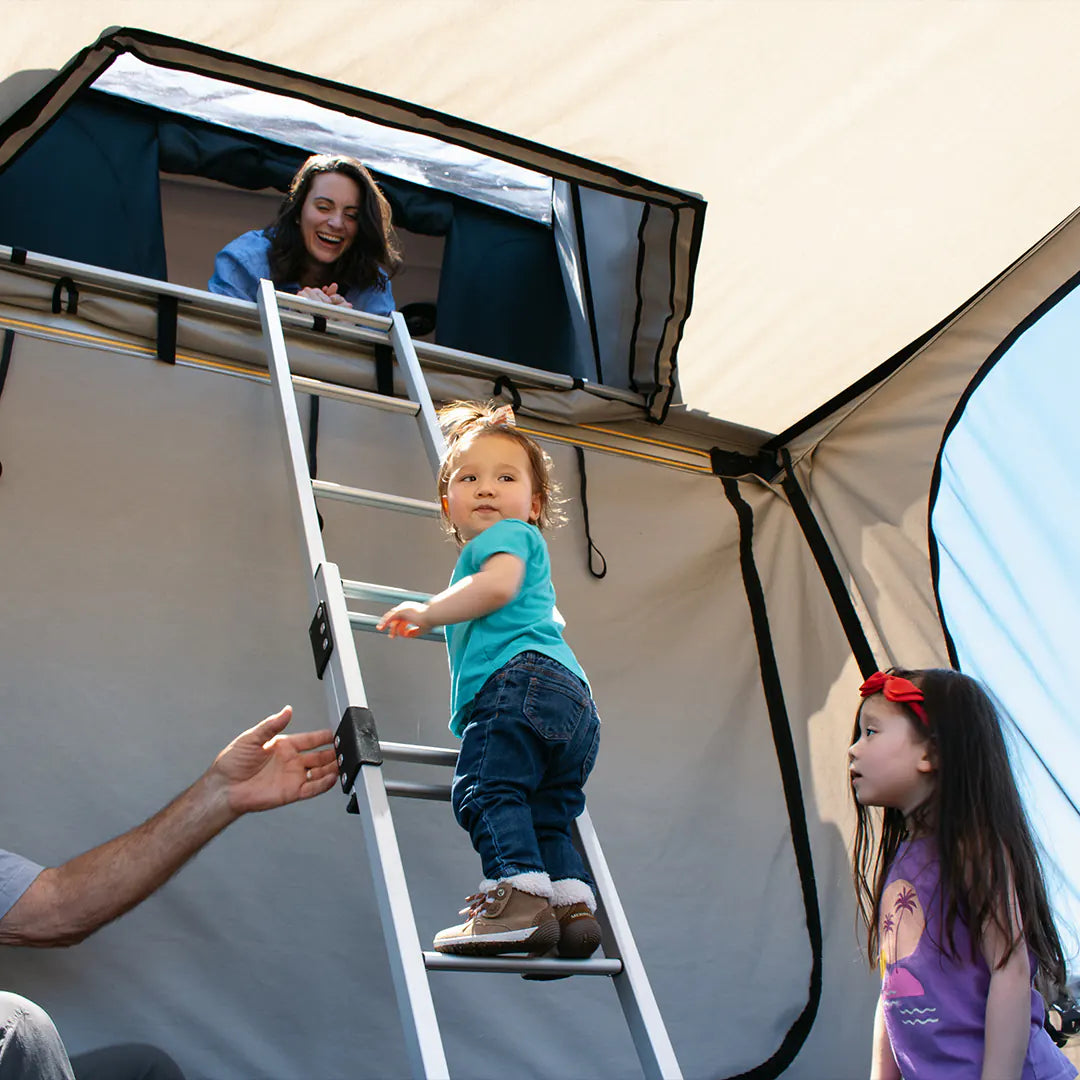 View of the tunnel entering the rooftop tent