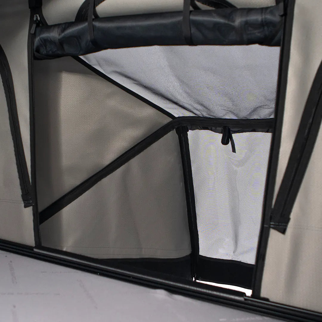 Inside of the rooftop tent with tunnel
