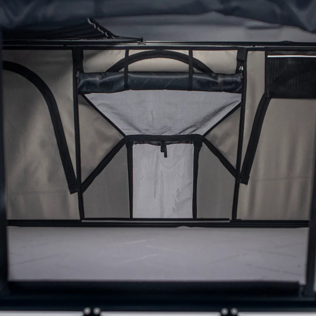 Inside view of the rooftop tent with tunnel