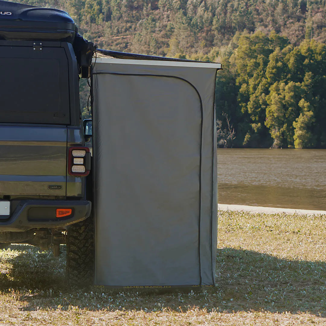 Side view of the freestanding shower when closed