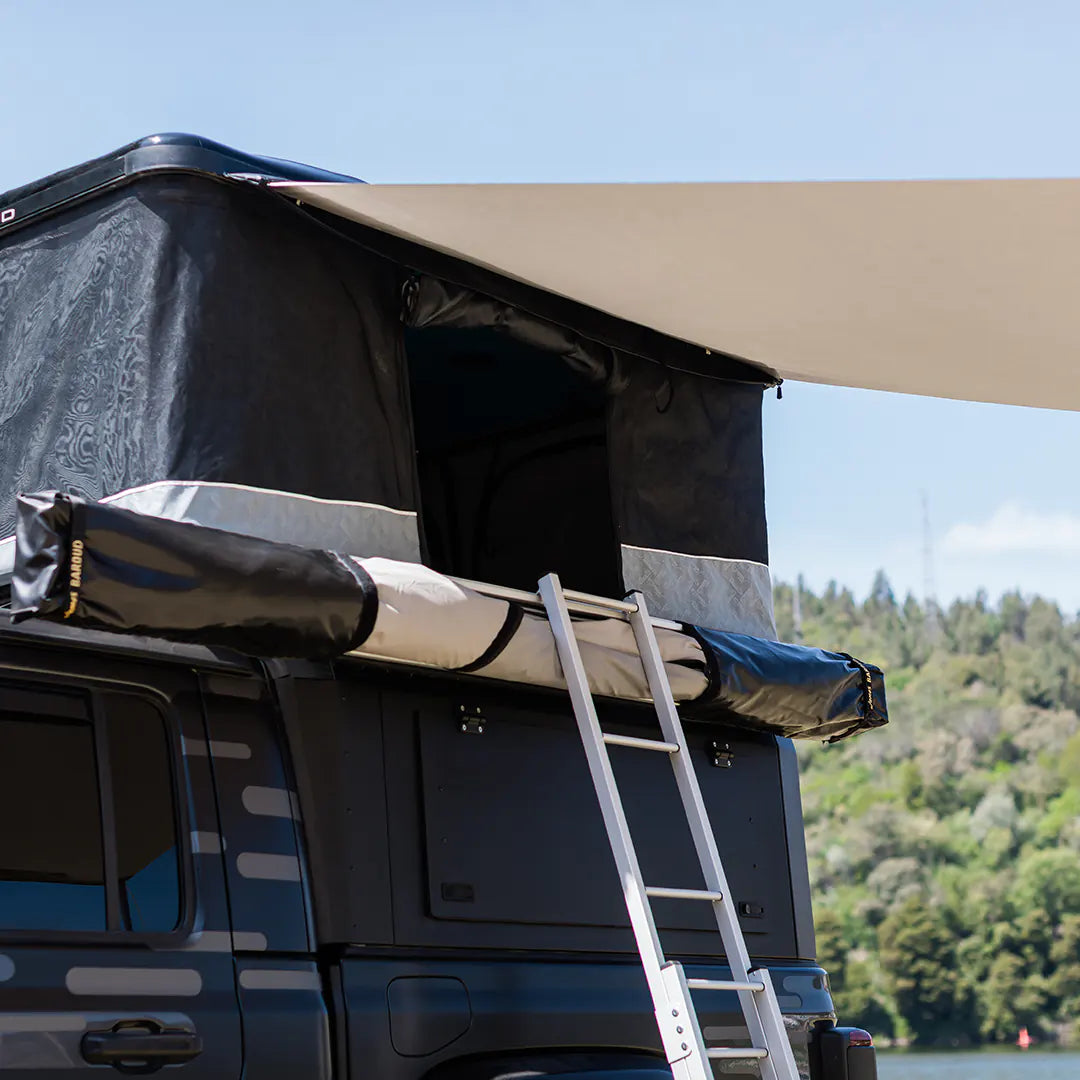 View from the bottom of the rooftop tent awning