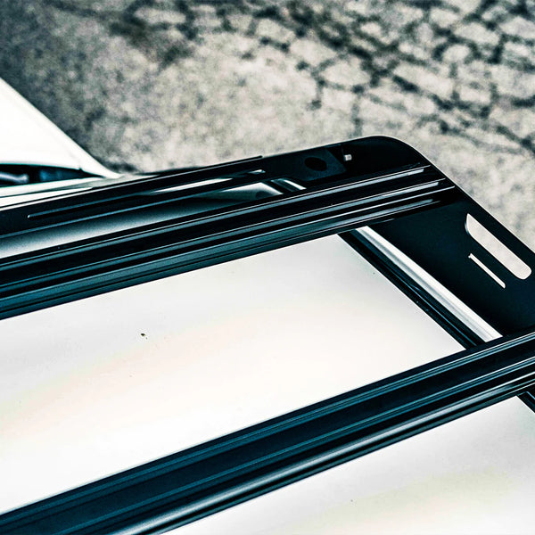 Top view of the VAN44 crossbars on a toyota land cruiser roof rack