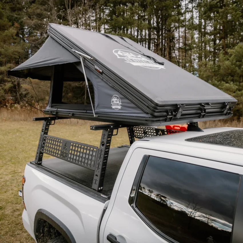 Large roof top tent front view and half opened mode