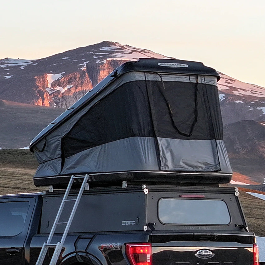 Rear view of the space s james baroud roof top tent