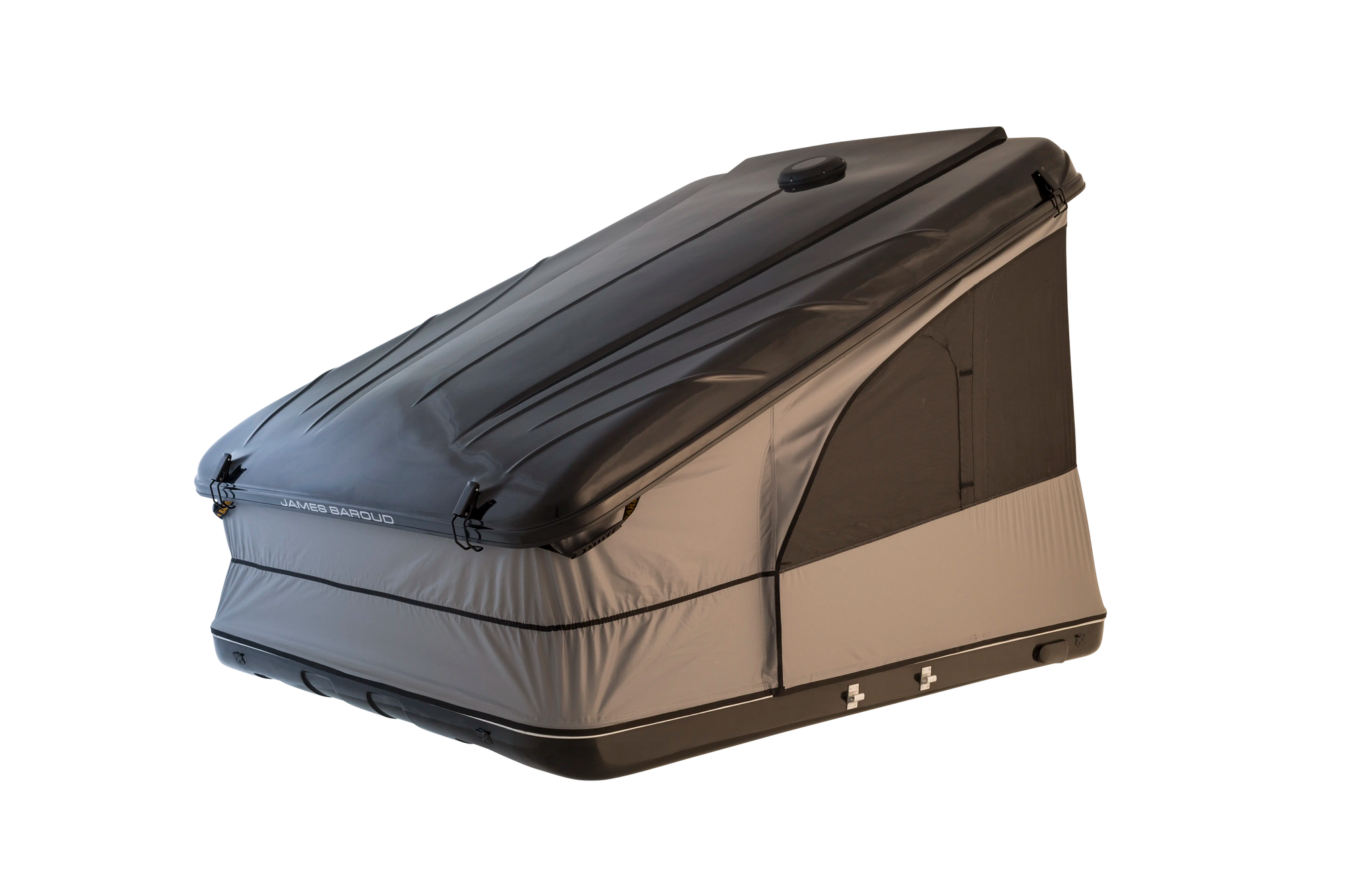 Side view of the black roof top tent