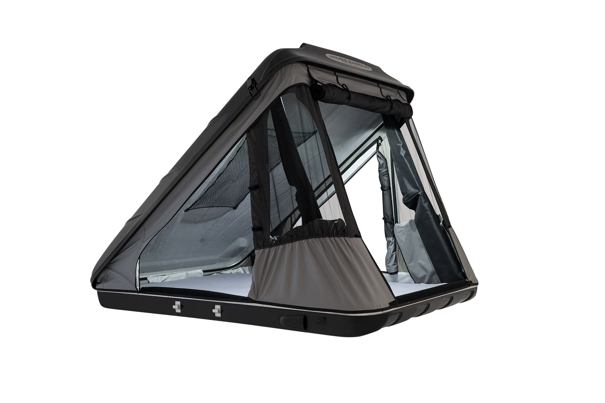 Open doors of the black roof top tent