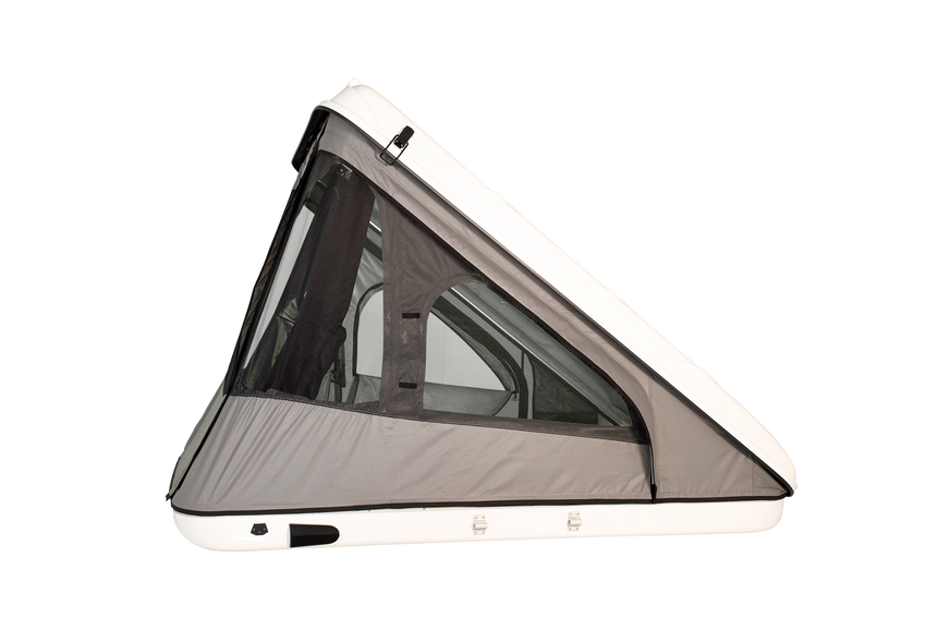 Side view of the roof top tent with open windows