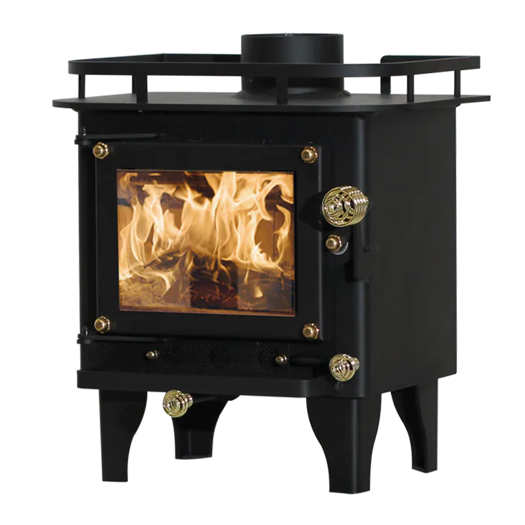 View of the burning wood stove furnace