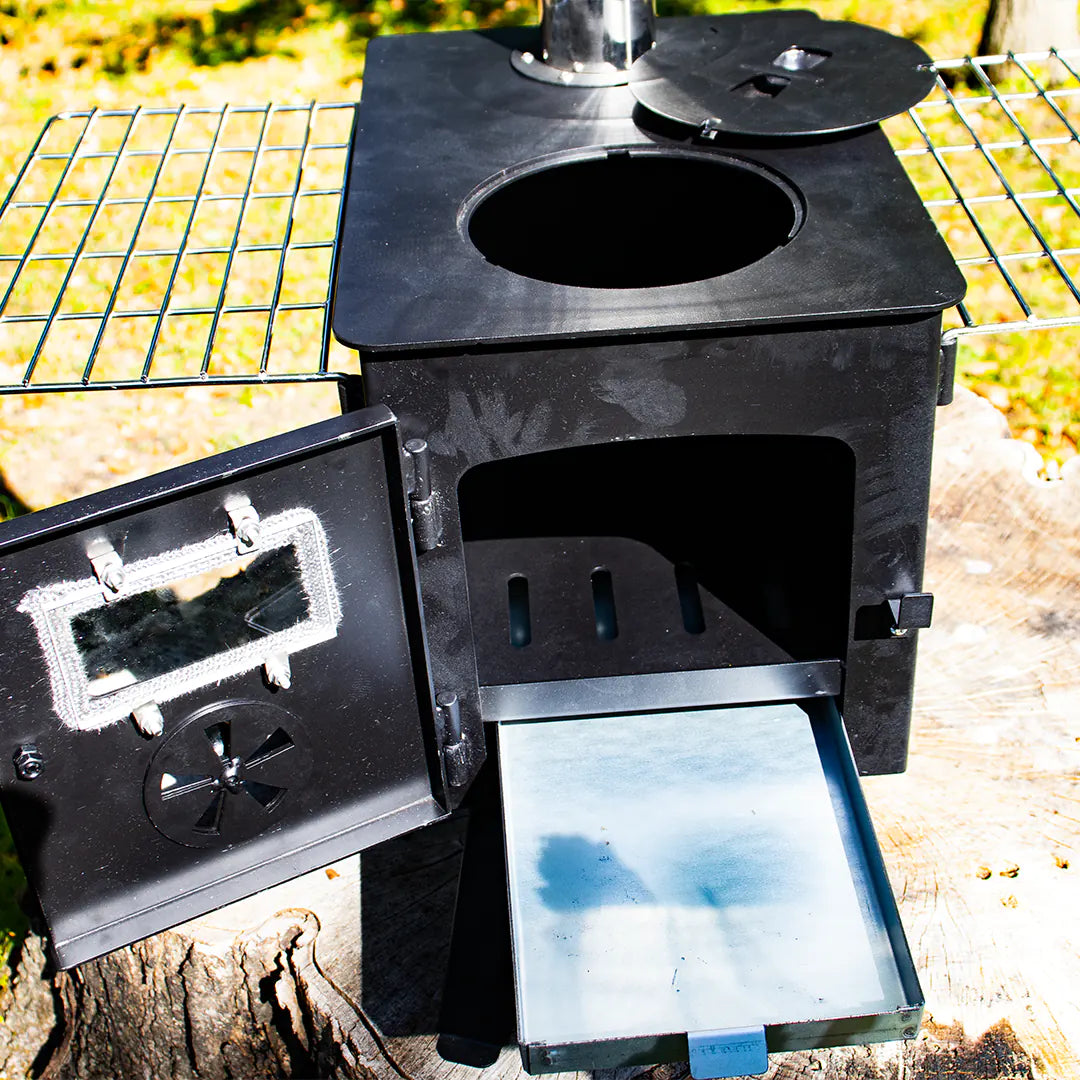 Front view of the tiny wood stove