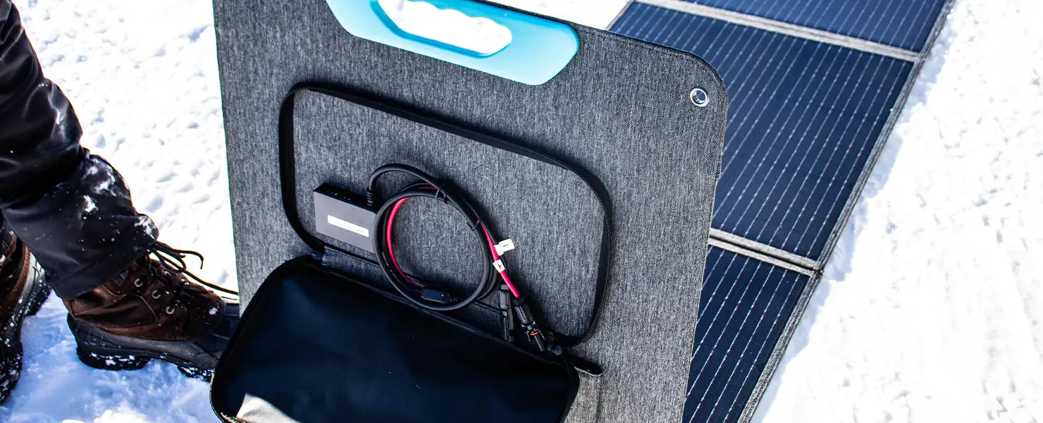 Portable Solar Panel in Snow with USB outlet
