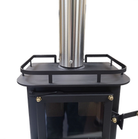 Stainless Double Wall Flue Pipe on a Tiny Wood Stove