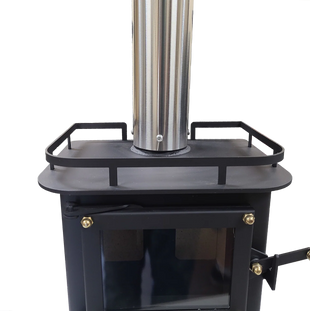 Stainless Double Wall Flue Pipe on a Tiny Wood Stove