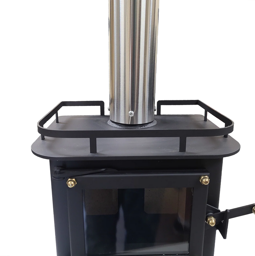 Stainless Double Wall Flue Pipe on a Tiny Wood Stove