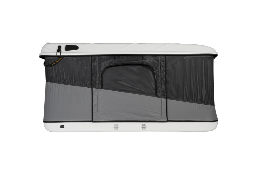 Side view of the white roof top tent