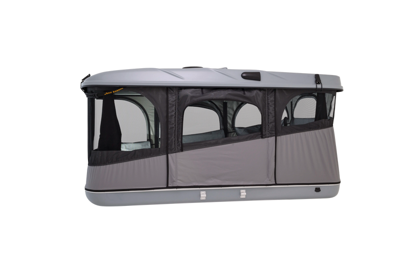 Side view open doors and windows grey model