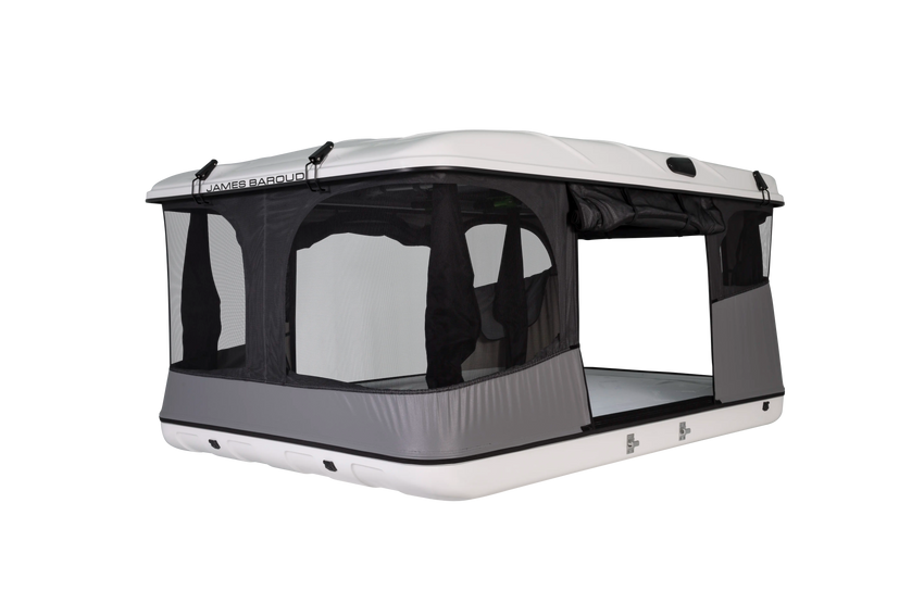 View of the pop up roof top tent with open doors