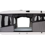 Side view with open doors and windows with inside view