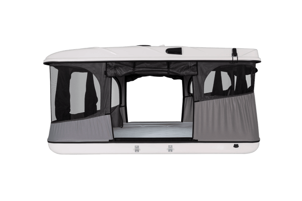 Side view with open doors and windows with inside view