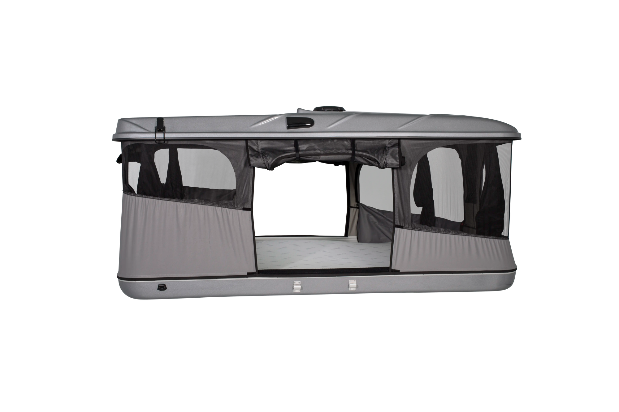 Side view of the grey pop up roof top tent 