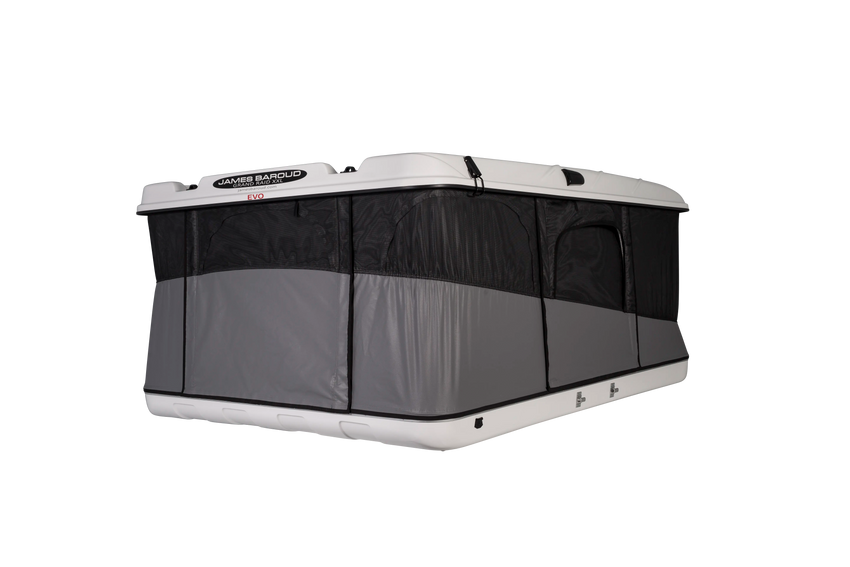 Rear view of the pop up roof top tent from James Baroud