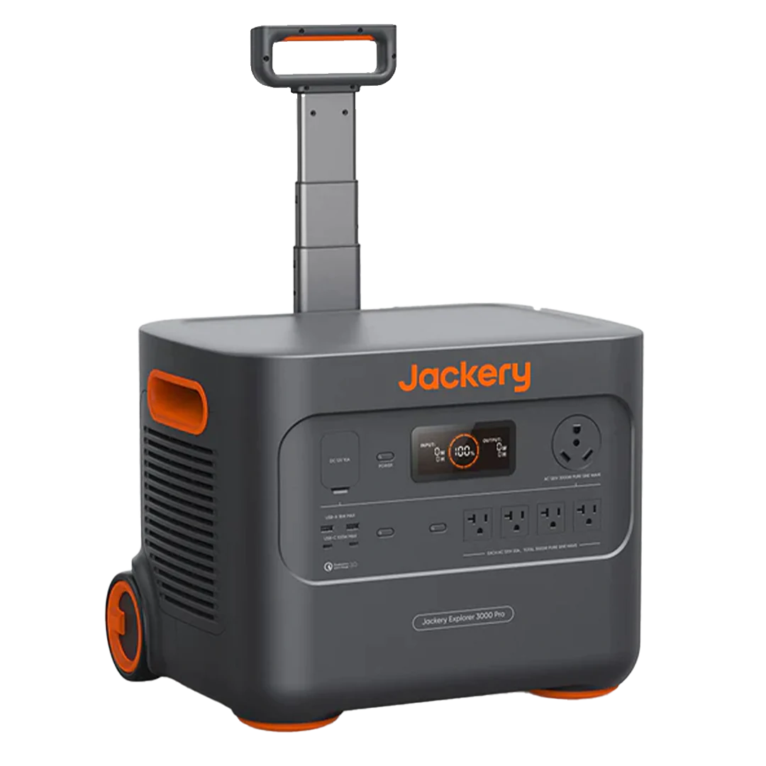 Side view of the Portable Battery Generator with handle and wheels