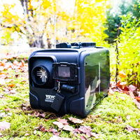 Front View of the camping heater with forest background
