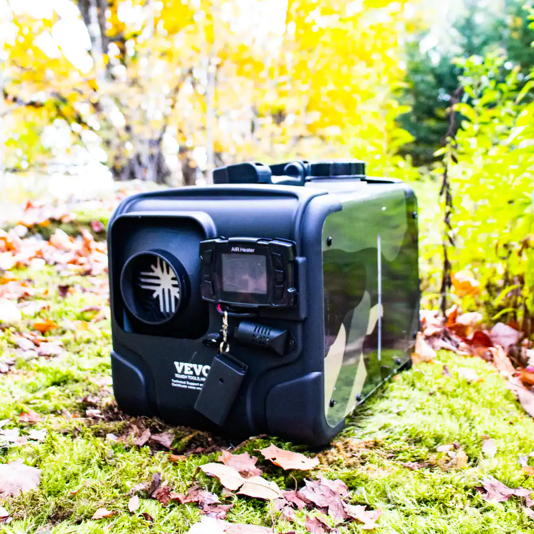 Front View of the camping heater with forest background